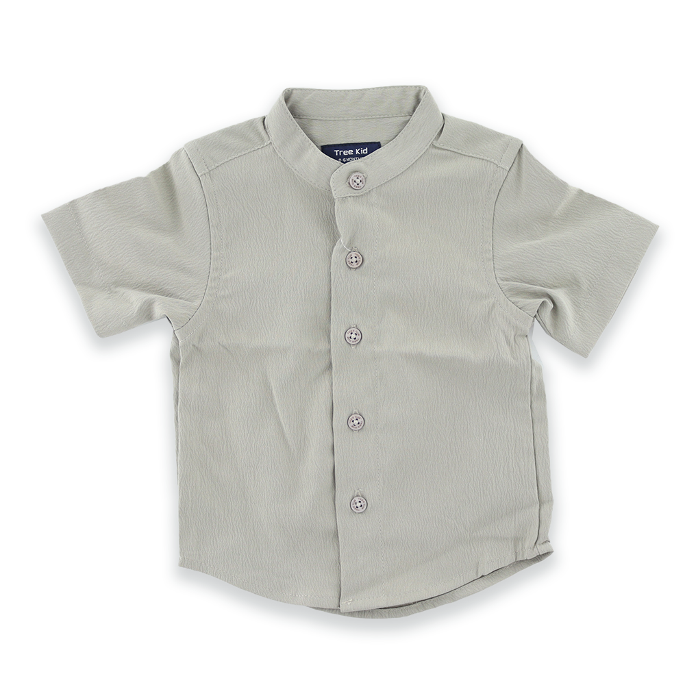 Solid Casual  Band Collar Shirt For Boys
