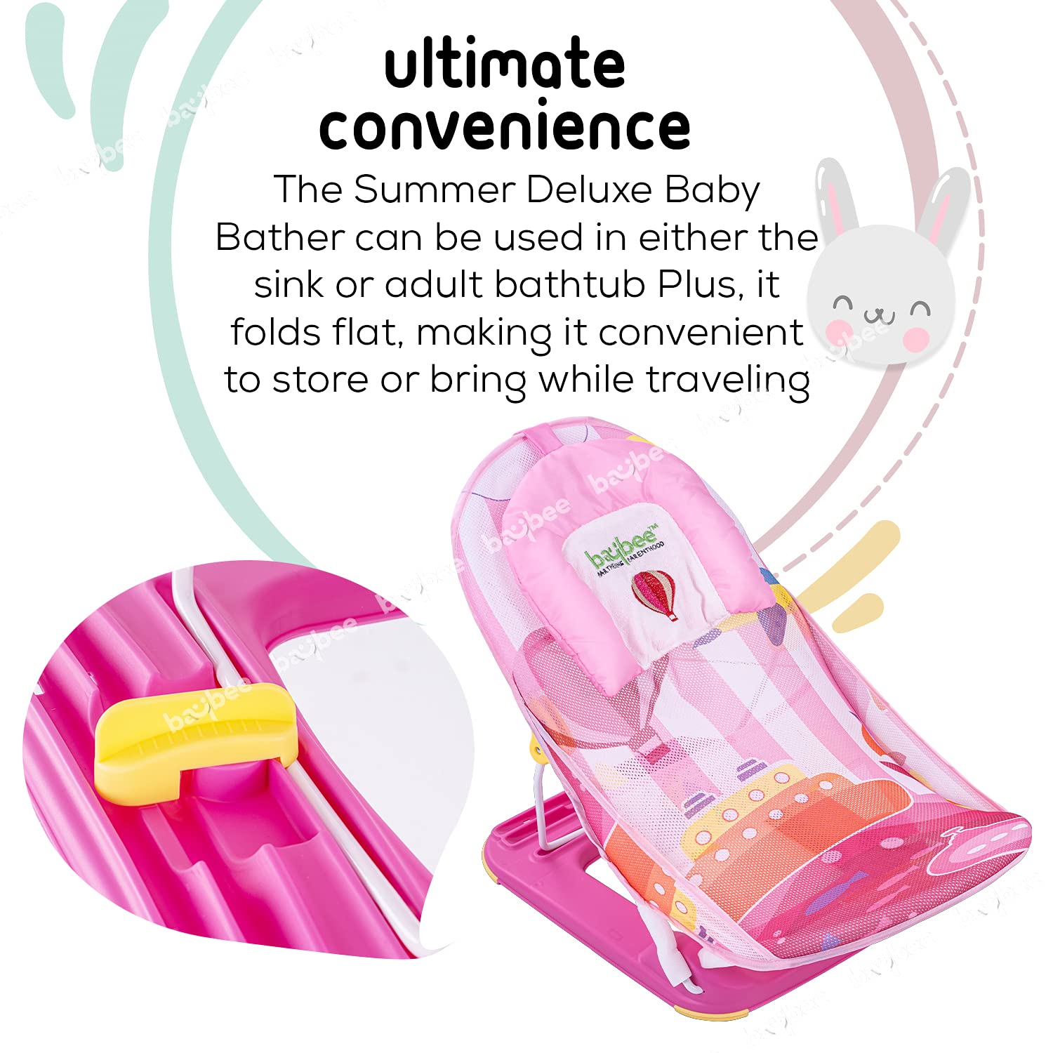 Baybee Anti-Skid Compact Baby Bather - Pink