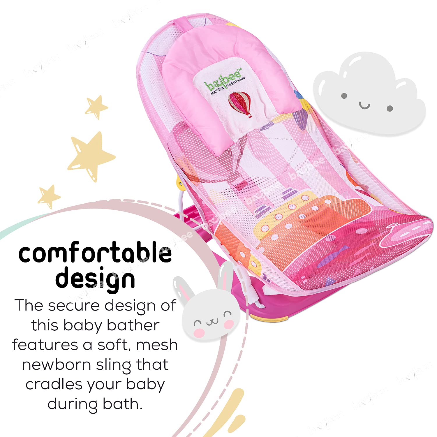 Baybee Anti-Skid Compact Baby Bather - Pink