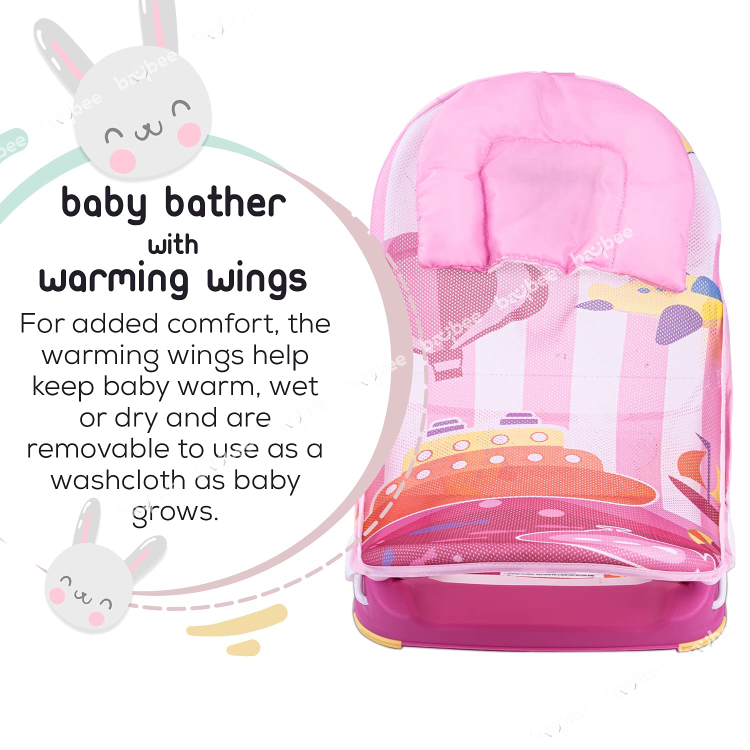 Baybee Anti-Skid Compact Baby Bather - Pink